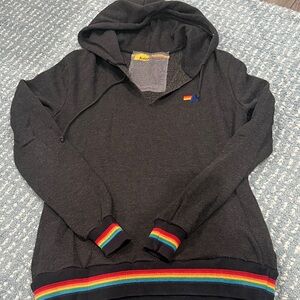 Aviator Nation Black Crewneck Sweater with Rainbow Trim